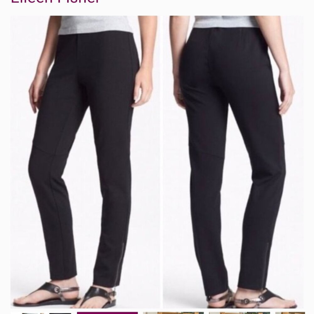Eileen Fisher Women's Ankle Zip Black Pants SZ Medium Elastic Waist Pull On